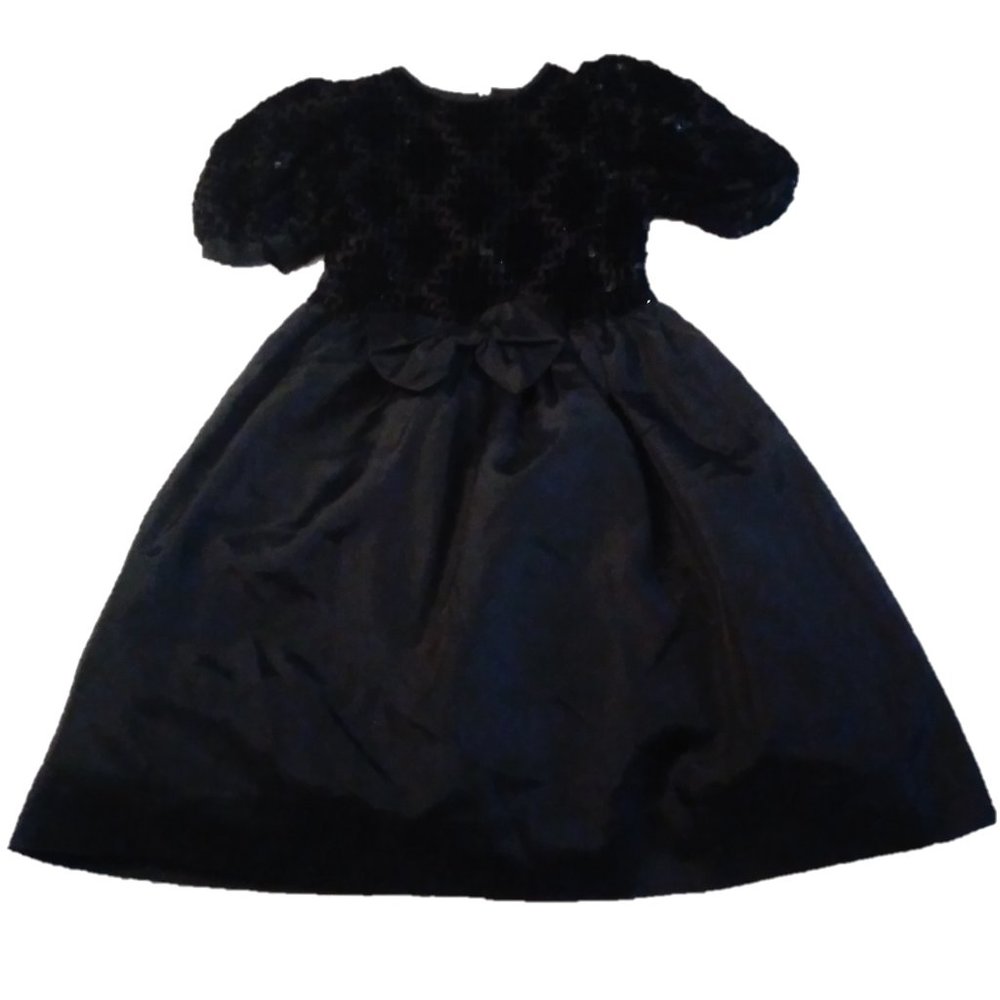SYLVIA WHYTE Girls 7 BLACK SPARKLE SEQUIN DRESS holidays Christmas Halloween wed - Picture 3 of 15
